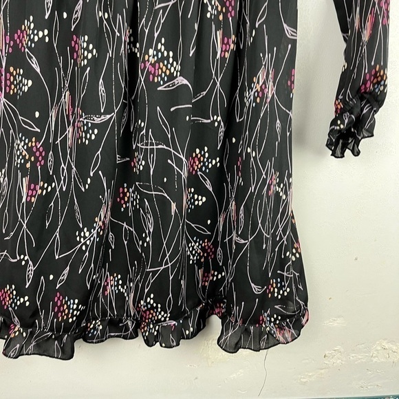 ORION London Black Pink Floral Print Mini Dress V-neck 3/4 Sleeve - Picture 8 of 10